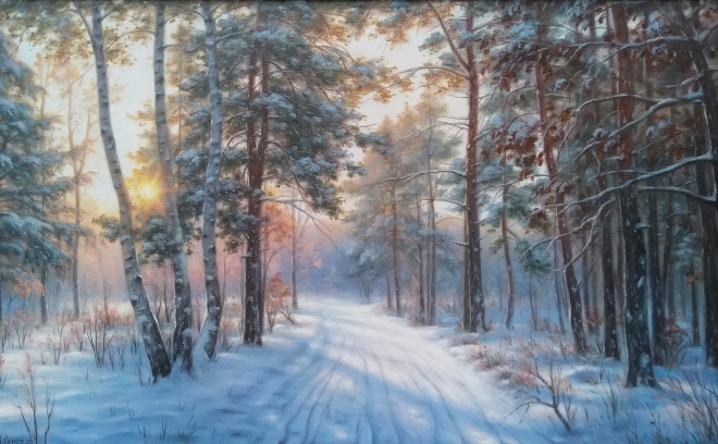 Картина маслом на холсте Зимой в лесу