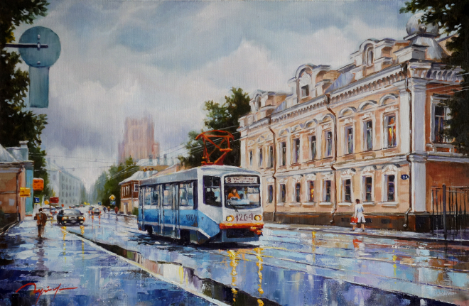 Картина маслом Дождь на Новокузнецкой