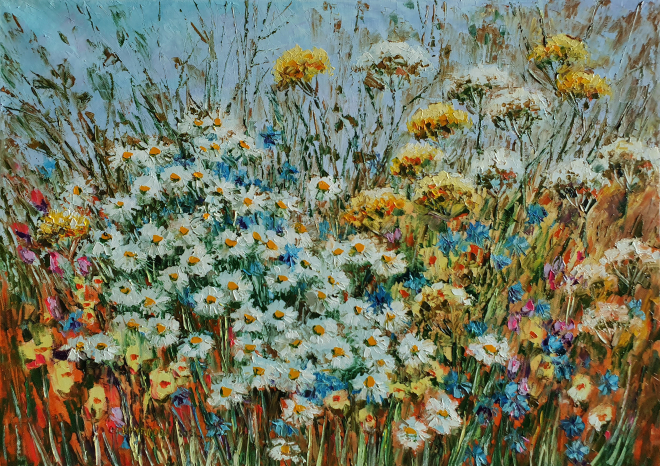 Картина маслом Цветы в поле