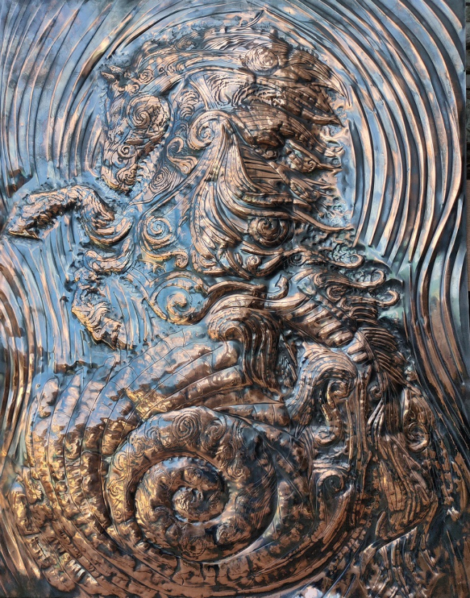 Картина "Морской конек ,рождающийся из раковины" (A Seahorse born from a Shell) Медь,чеканка.Иркутск...