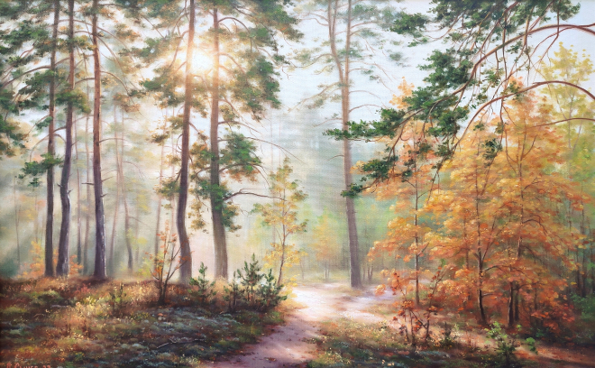 Картина маслом на холсте В осеннеи лесу
