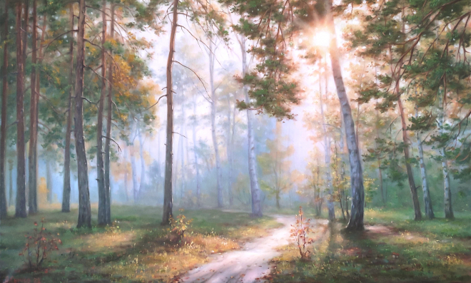 Картина маслом Солнечный лес