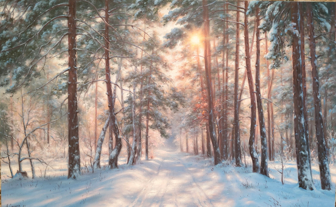 Картина маслом на холсте Зимой в лесу