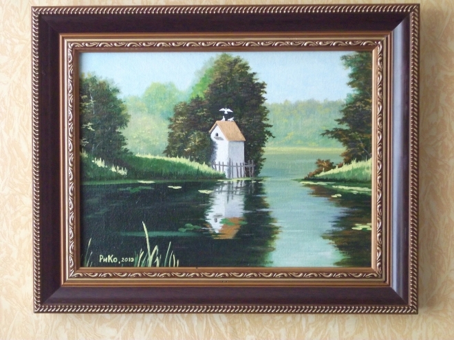Картина маслом на холсте Голубятня на озере