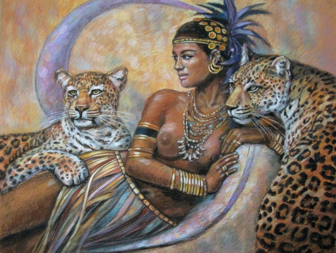 Картина Девушка с леопардами