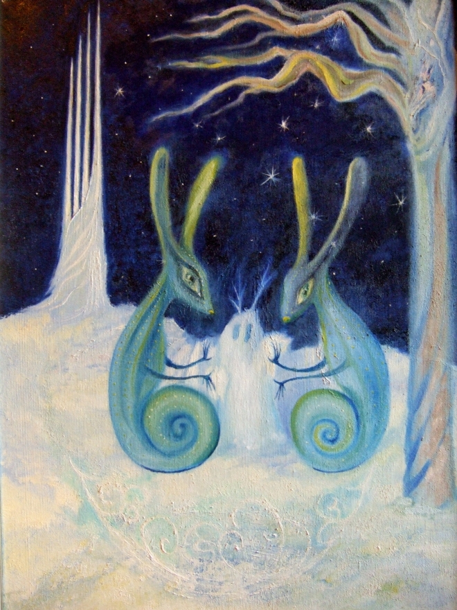 Картина маслом "Снеговик из лунной пыли"