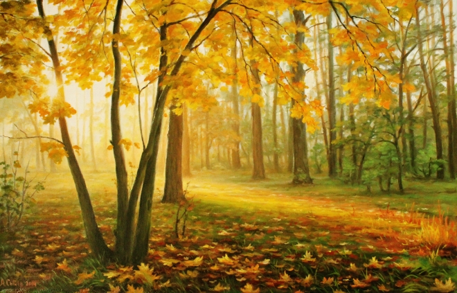 Картина маслом Осенью в парке