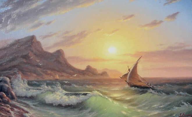 Картина маслом Парусник в море