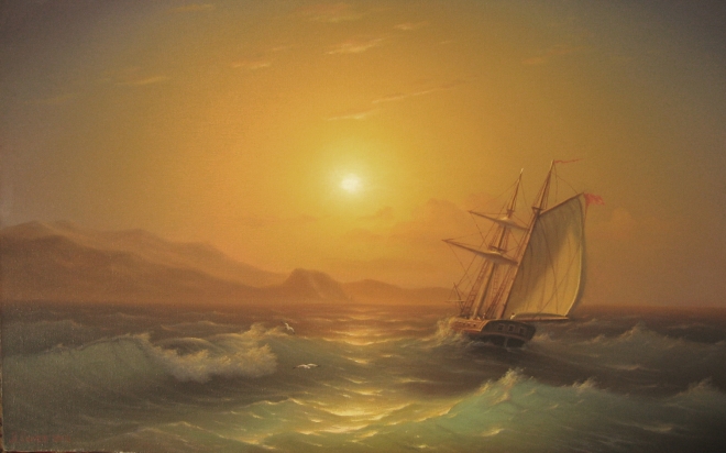 Картина маслом Морской пейзаж с парусником