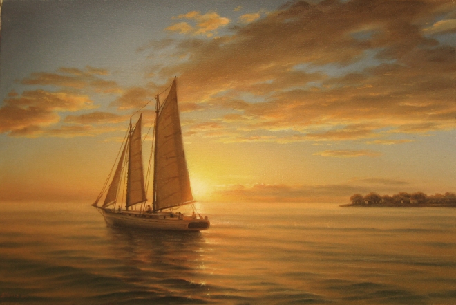 Картина маслом Море с яхтой