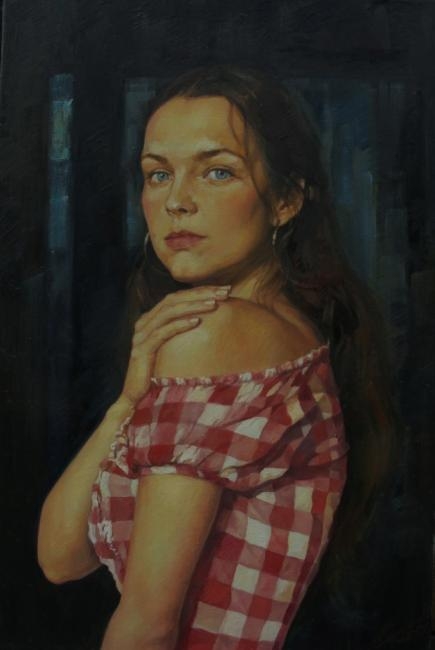 Картина маслом на холсте "Девушка в клечатой блузе"