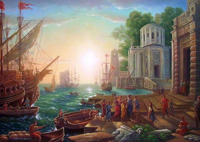 Картина маслом Прибытие Клеопатры в Тарс.
