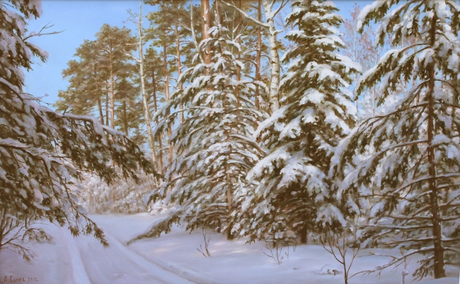 Картина маслом В зимнем лесу