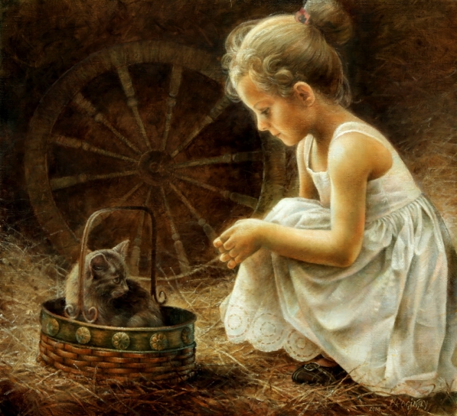 Картина маслом Девочка с котенком