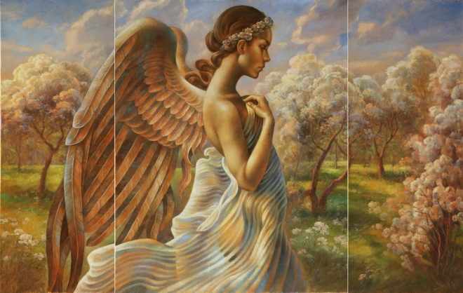 Картина маслом Ангел в саду Эдема