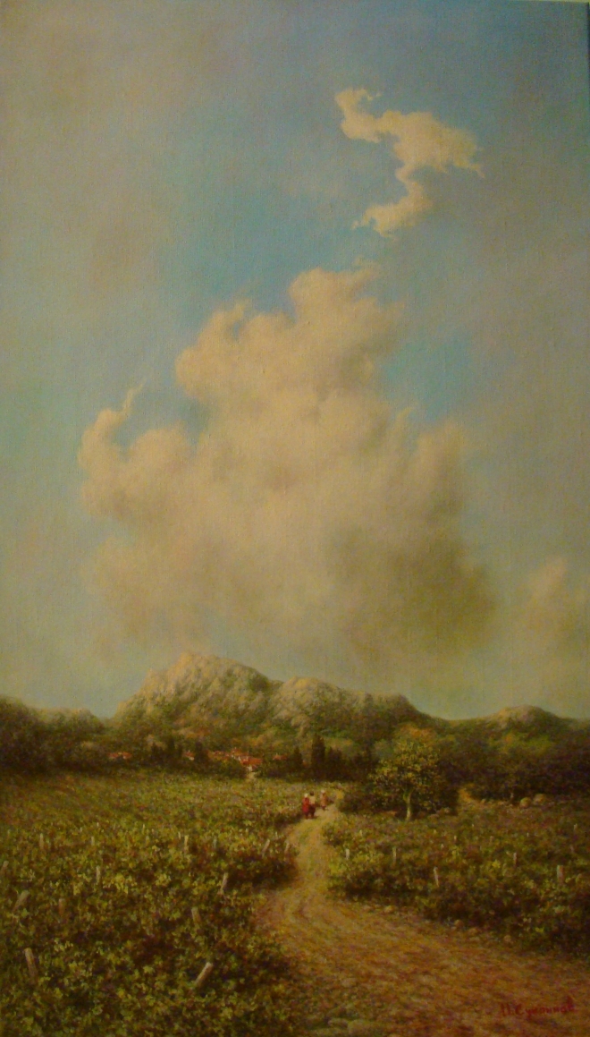 Картина маслом на холсте пейзаж с виноградником