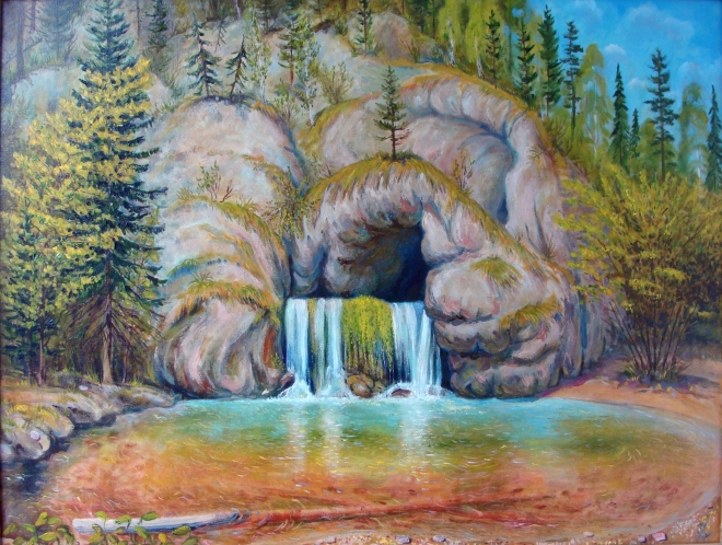 Картина маслом на холсте Водопад Атыш