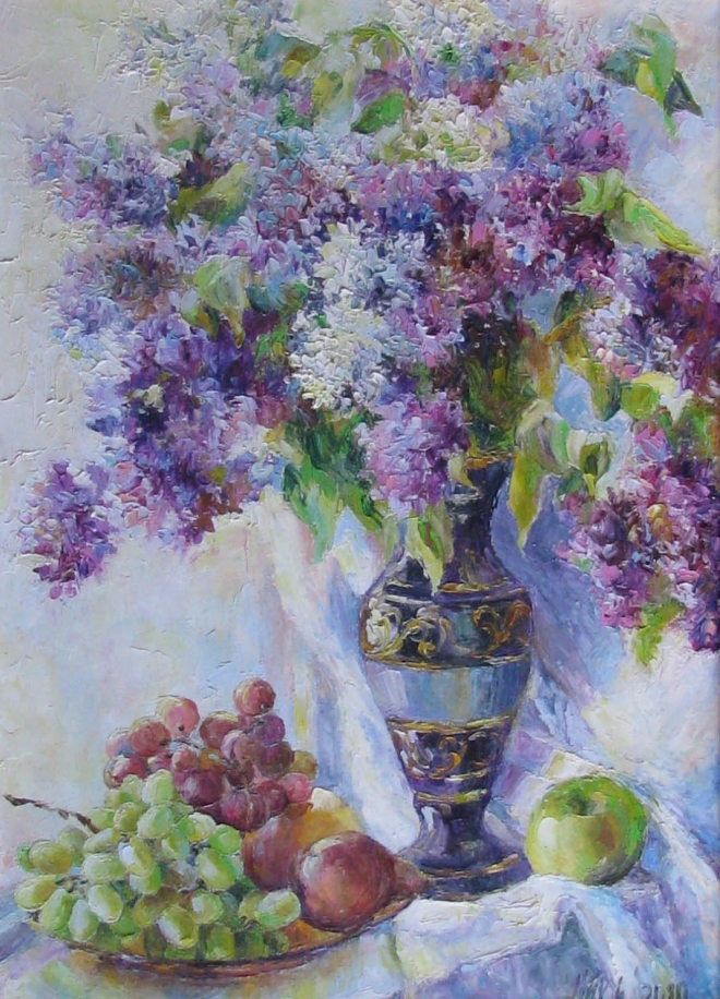 Картина маслом Сирень с фруктами