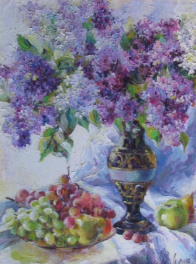 Картина маслом Сирень и виноград