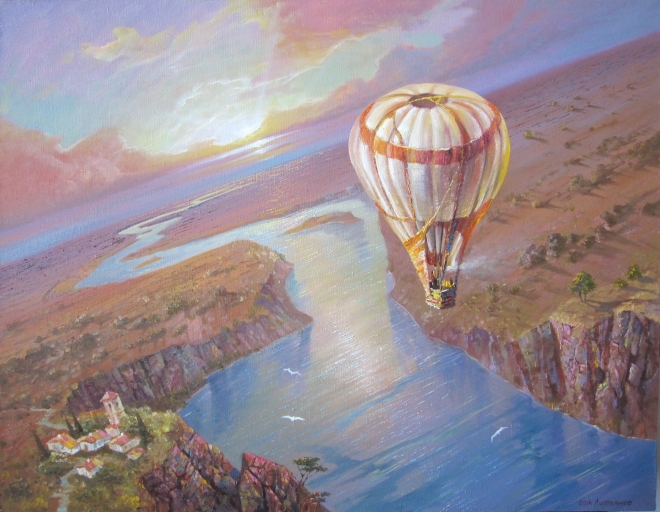 Картина маслом полет на воздушном шаре
