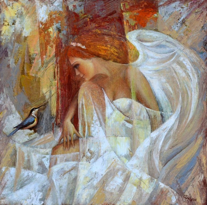 Картина маслом на холсте "Ангел и птица"