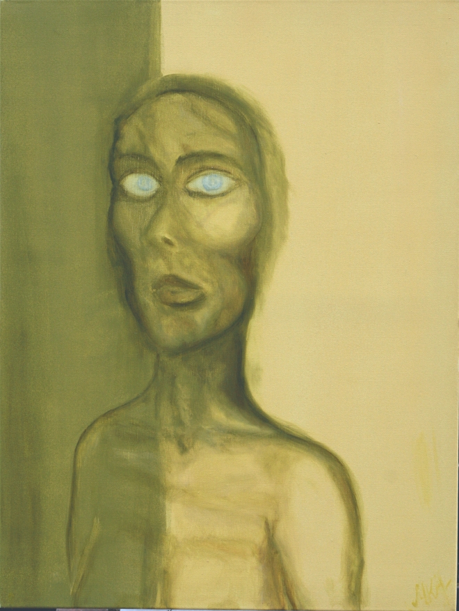 Картина маслом Портрет зеленый на желтом