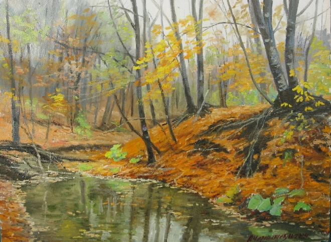 Картина маслом Ручей в осеннем лесу