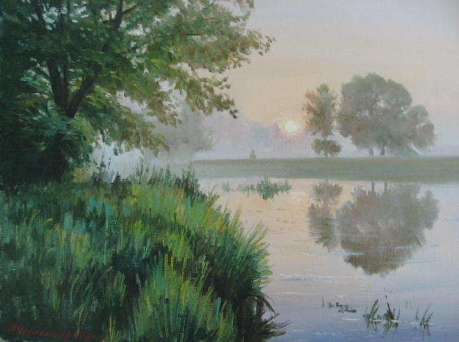 Картина Туманное утро на реке