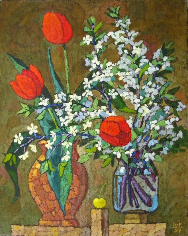 Картина Натюрморт с цветущей сливой