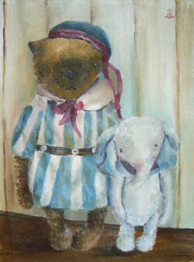 Картина маслом на холсте Старые игрушки. Мишка и слоник