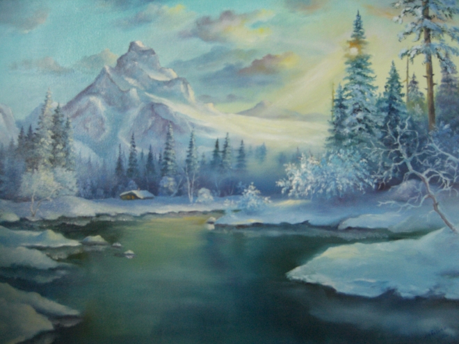 Картина маслом на холсте зимняя сказка