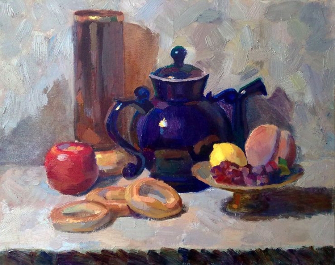 Картина маслом Натюрморт с фиолетовым чайником