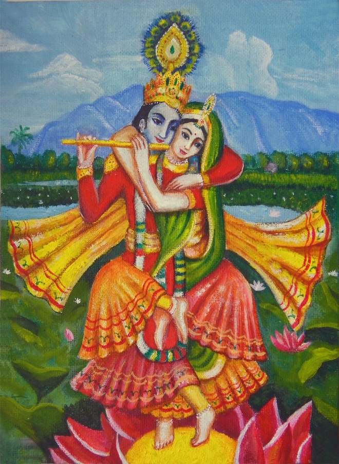 Картина на холсте Индийские Боги Кришна и Радха