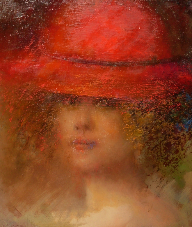 Картина маслом красная шляпка