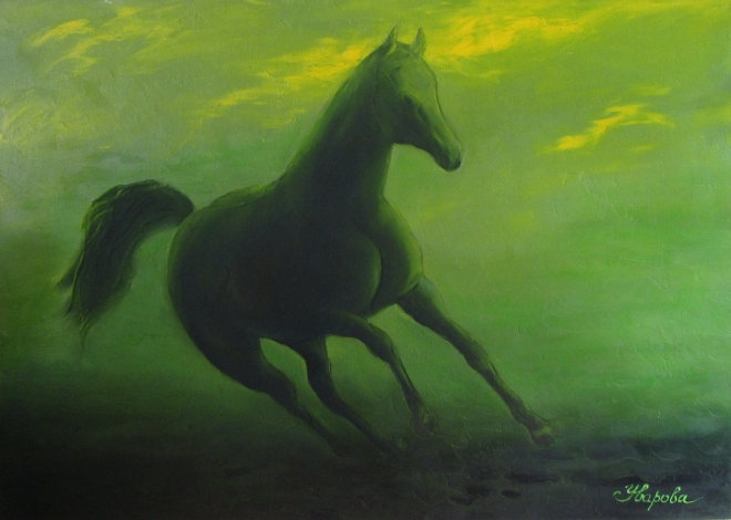 Картина маслом Зеленая лошадь