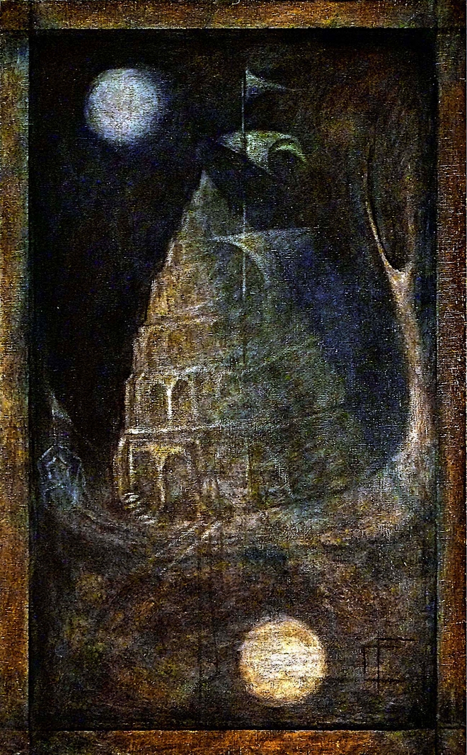 Картина маслом на холсте Вавилонская башня. Корабль мертвецов.