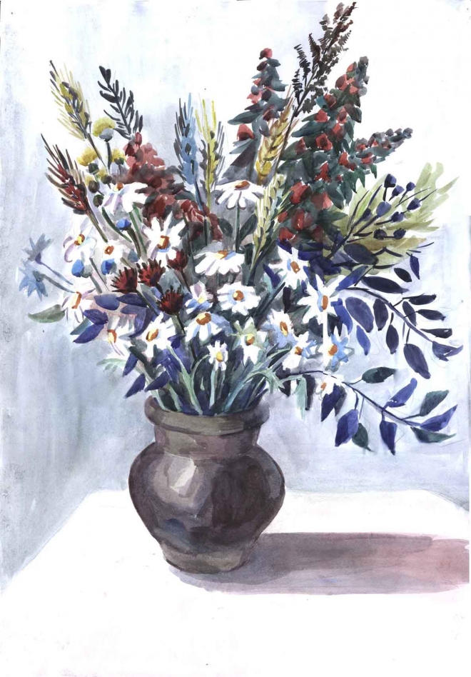 Картина акварелью Полевые цветы