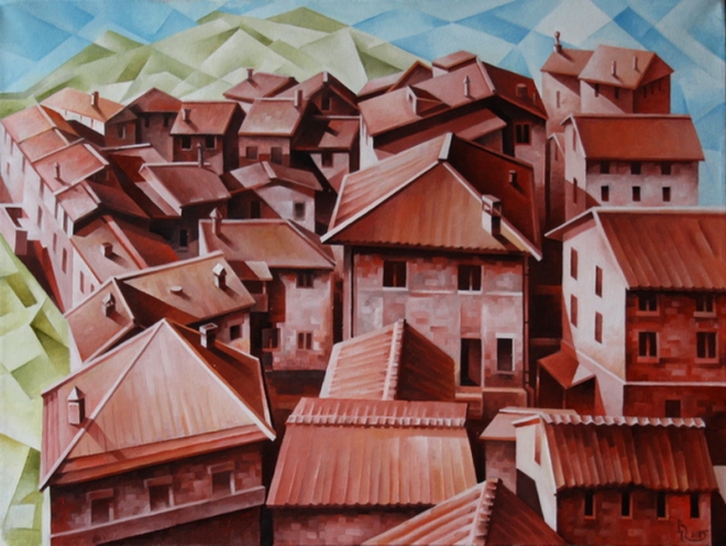 Картина маслом на холсте Тоскана. Кубофутуризм