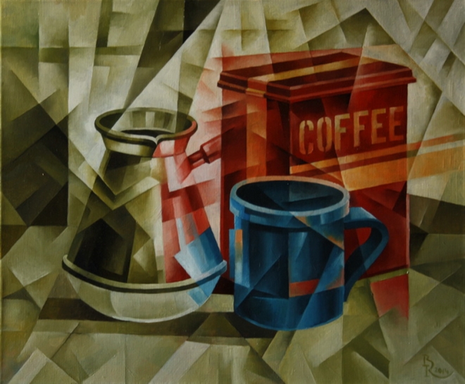 Картина маслом на холсте Кофе. Кубофутуризм