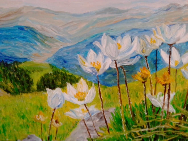 Картина Цветы на склоне горы