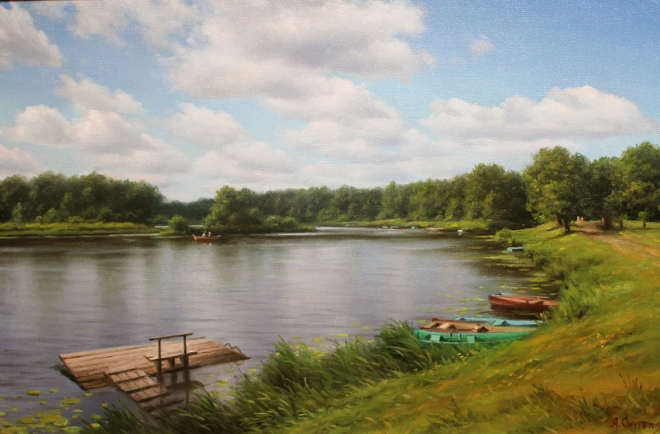 Картина маслом Летнее озеро
