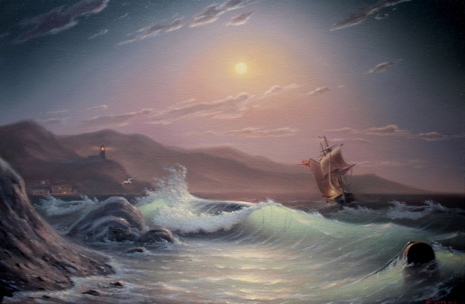 Картина маслом Ночь на море