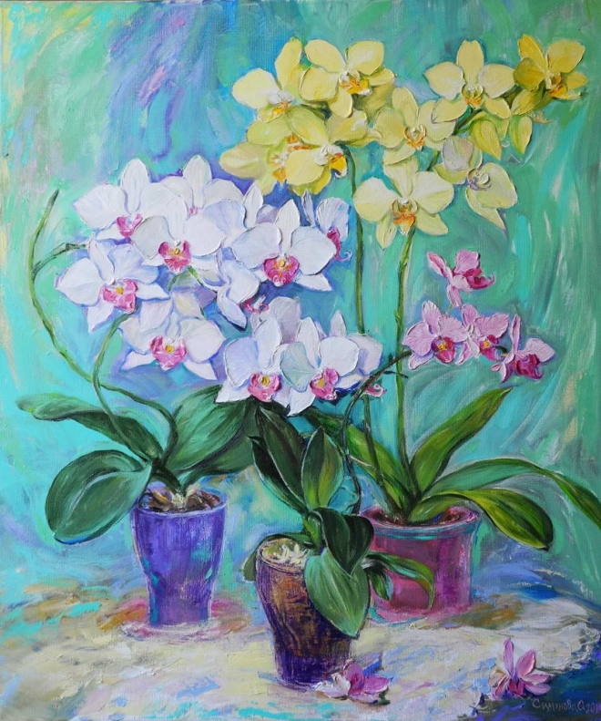 Картина маслом на холсте Мои любимые орхидеи