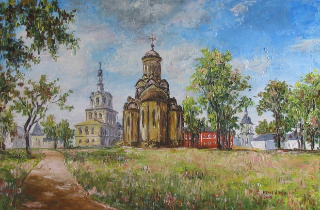 Картина маслом Спасский собор и Архангельский храм Андроникова монастыря