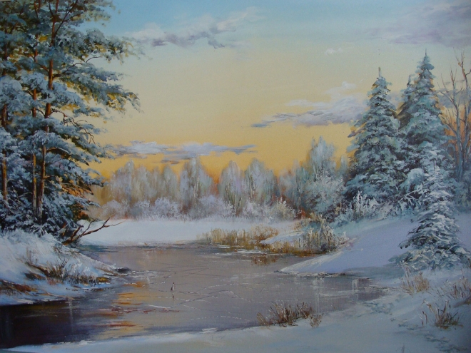 Картина маслом на холсте Замёрзшая река