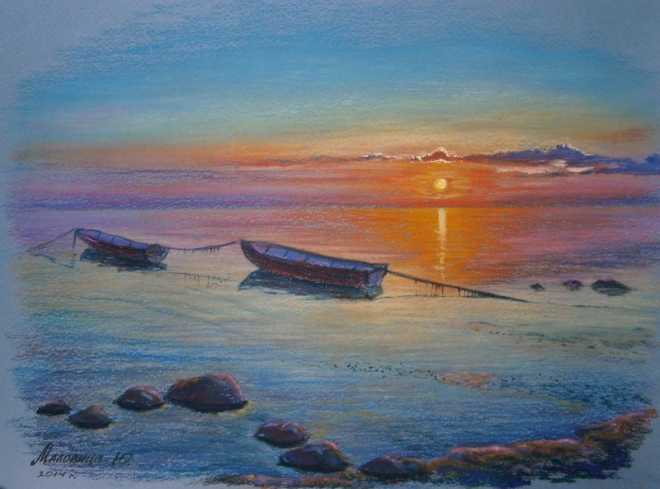 Картина Две лодки на закате