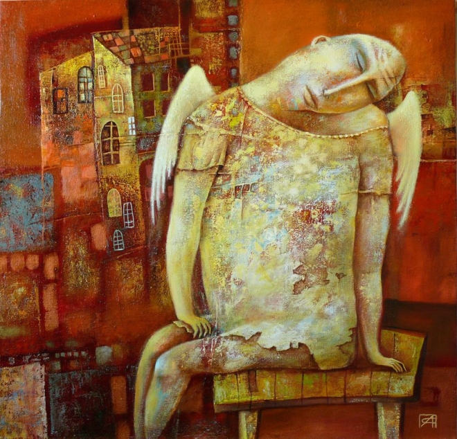 Картина маслом на холсте Песнь о сидящем ангеле