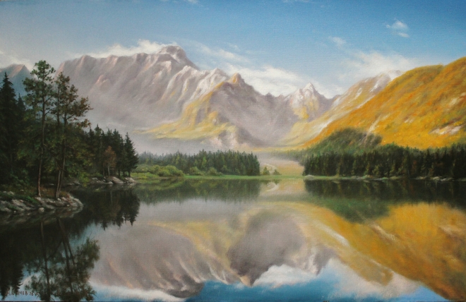 Картина маслом Горное озеро