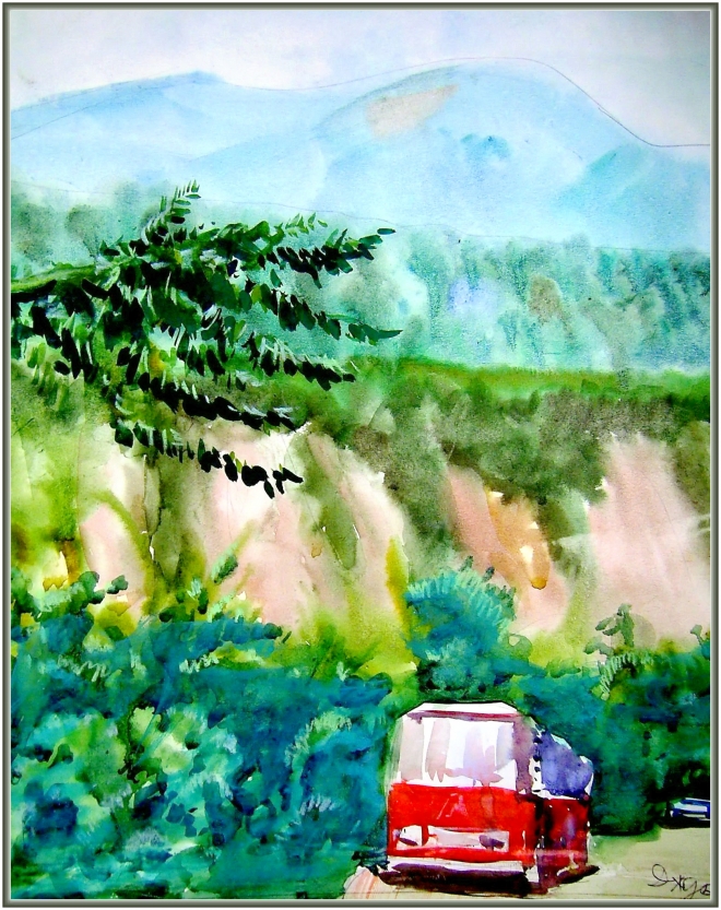 Картина акварелью Дорога на Джубгу.