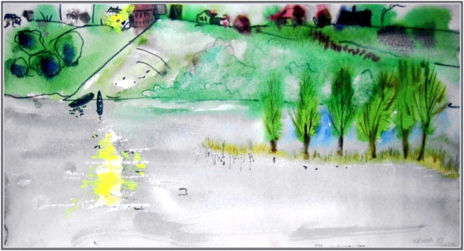 Картина акварелью Затопленный лес у Симбирска